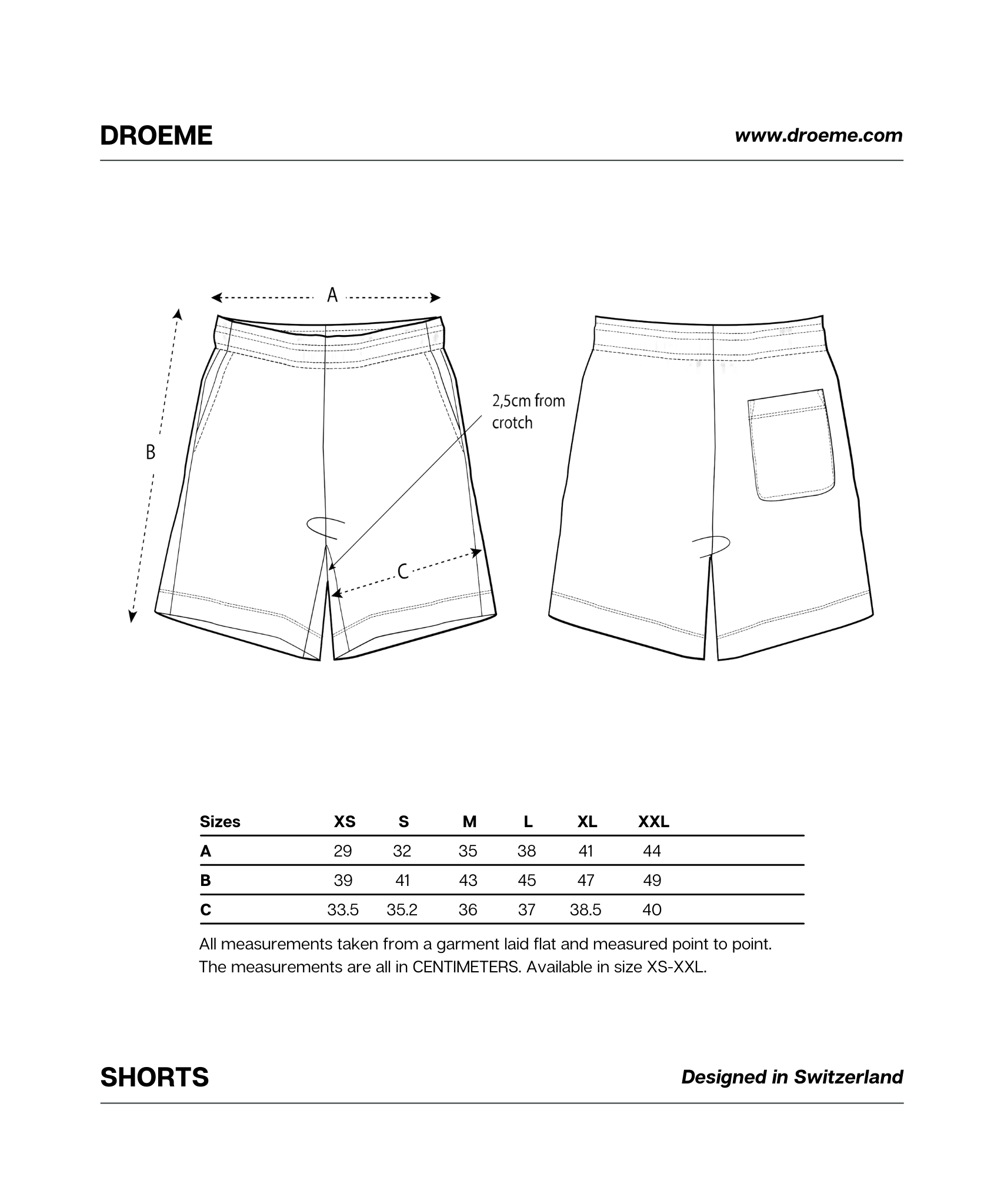 Droeme - Size Chart Shorts