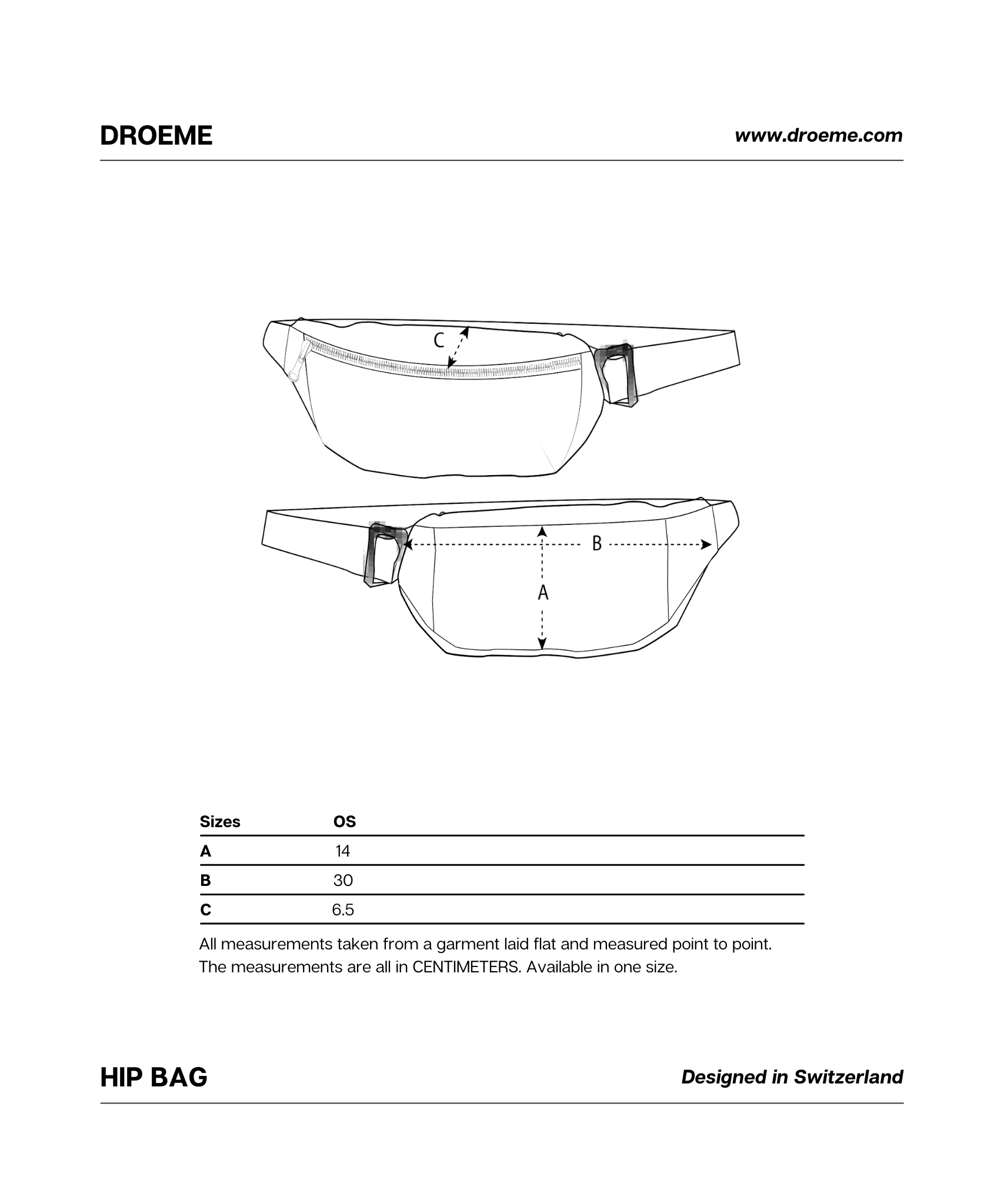 Droeme - Size Chart Hip Bag