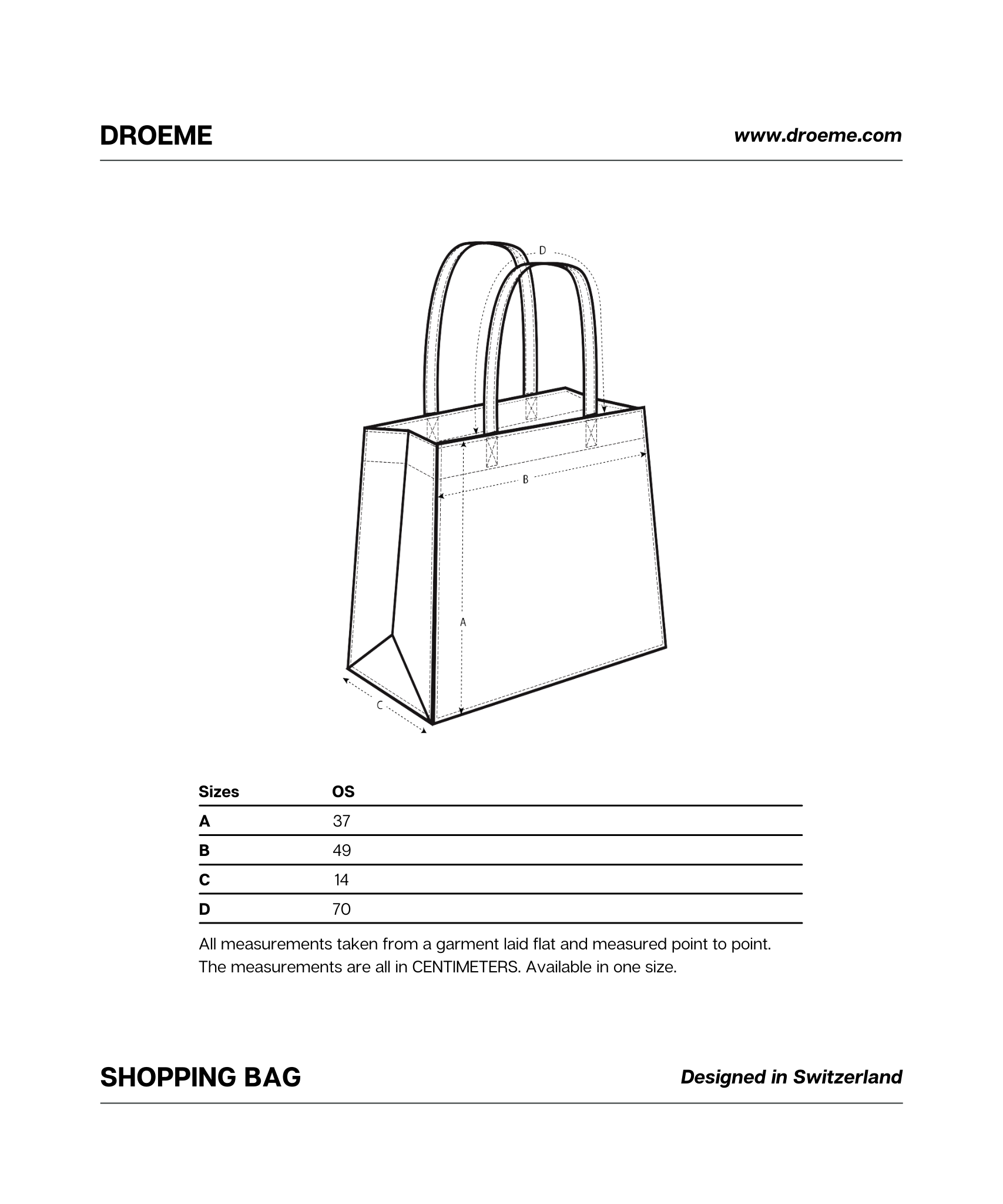 Droeme - Size Chart Shopping Bag