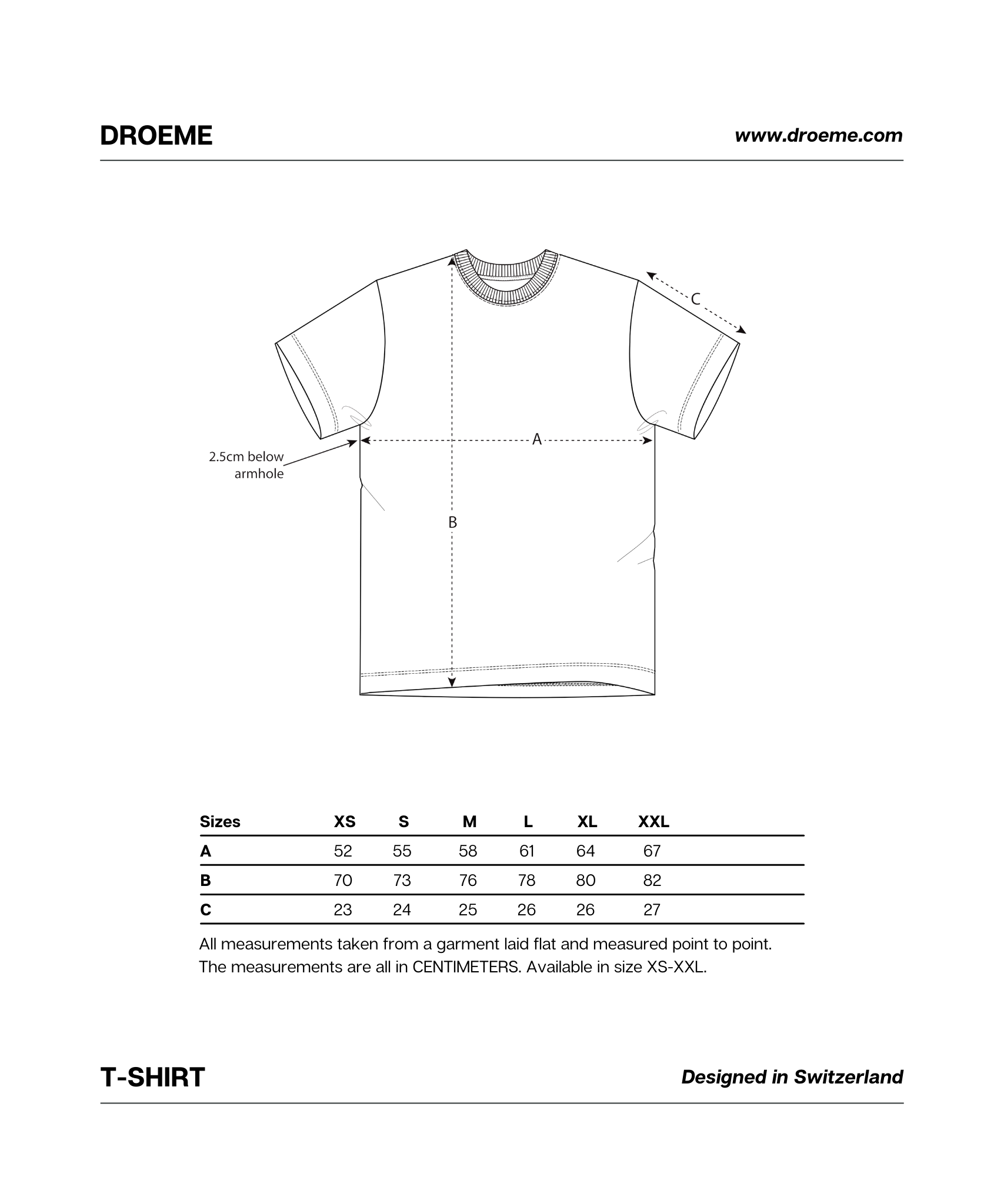 Droeme - Size Chart T-Shirt