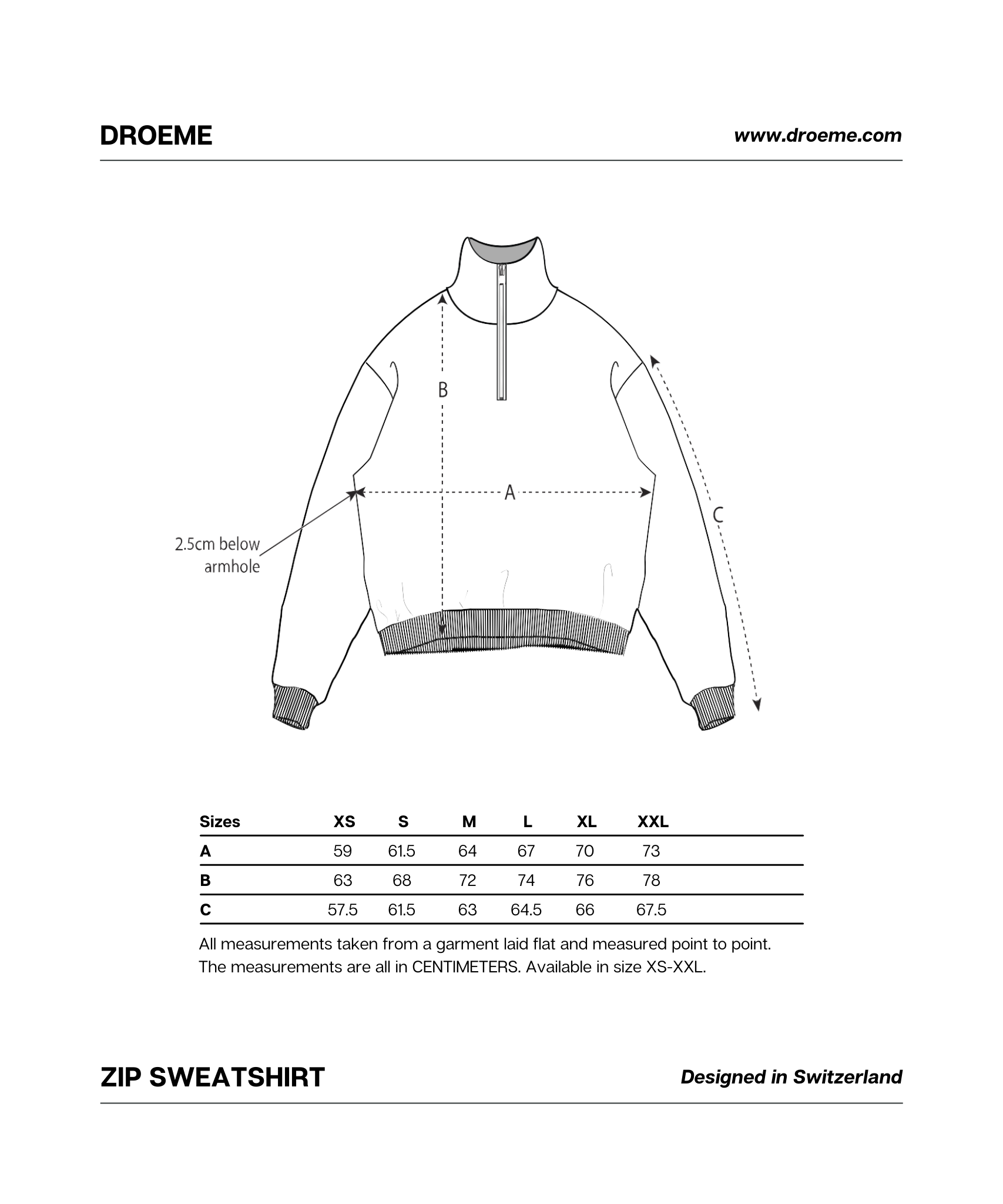 Droeme - Size Chart Zip Sweatshirt